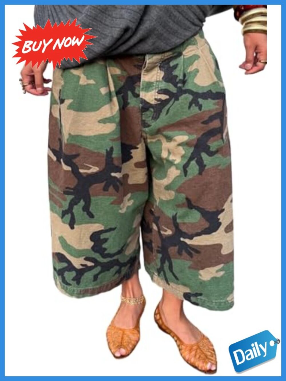 Seltaon Women's Camo Wide Leg Cargo Capris High Waist Cropped